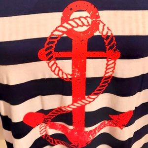 Anthony Richards Tee/Tunic Top! Anchor, Navy, and White Stripes! Size Medium